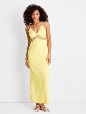Future collective Jenee naylor Yellow Cutout Maxi Dress Ring Detail SZ 12
